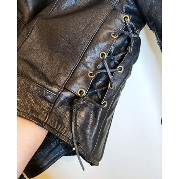 Detour Motorcycle Gear Men's Lined Leather Biker Jacket XL Black Laced - Picture 6 of 10